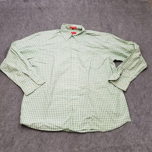 IZOD Shirt Mens Large Green Button Up Long Sleeve Check Casual Dress Adult *