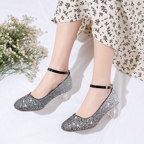 Scarpe da ballo donna ragazza fata strass nappe tacco 4,5 cm perle lucide sexy - Foto 10 di 28