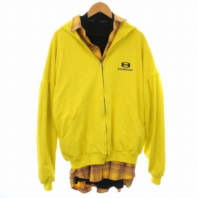Balenciagaロゴジップアップジャケット ネオンイエロー ボアジャケ BALENCIAGA Unity Sports Icon Layered Hoodie Oversized Zip-up L