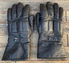 Vintage Black Leather Gloves Moto Motorcycle Military Ski Snow Cold Weather