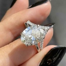 3CTW Oval Cut VVS1 DEF Moissanite Wedding Bridal Ring Set 14k White Gold Plated