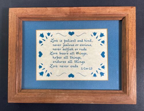 1 Corinthians 13:4-7 Bible Verse VTG Wood Picture Frame Wall Art or Shelf Decor