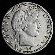 1909 Barber Silver Quarter AU E252 QEP