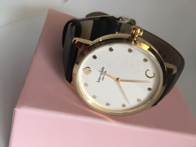 Kate Spade Black Leather Women’s Metro Monogram J Watch Kate Spade Metro 34mm Black Leather Strap Black Dial Quartz  main image 3