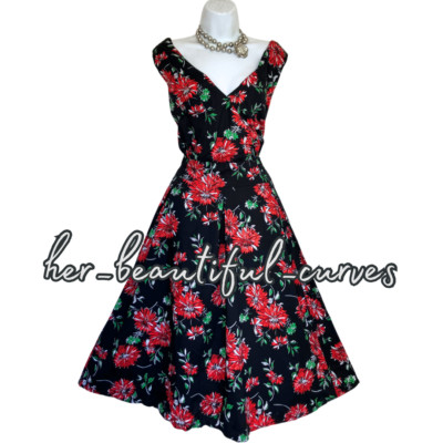 JOE BROWNS BAUMWOLLE BLUMENDRUCK 50er VINTAGE STYLE ANLASS PARTY KLEID GR. 24