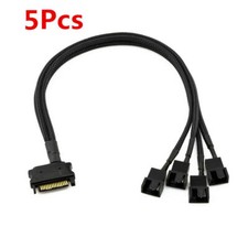 5Pcs 15-Pin SATA to 4X 3 or 4 Pin Fan Connector 12V Sleeved Power Adapter Cable