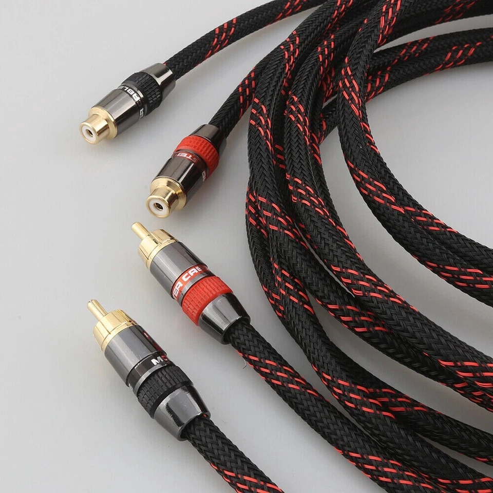 Hi-Fi RCA Phono Extension Plug to Socket Audio Cable 2× Male to Female Connector - Image 2 of 4