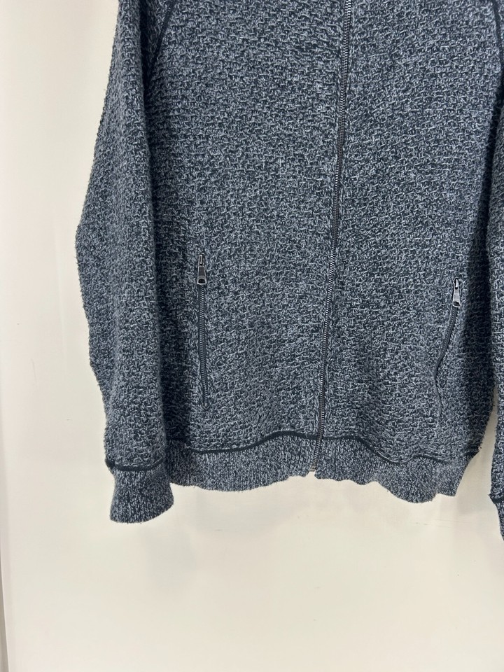 Banana Republic Mens Cotton Wool Black Gray Zip Front Cardigan Sweater