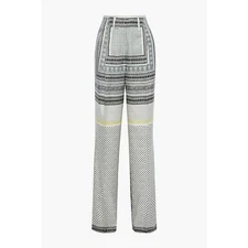 ETRO Women 42/US 6 Silk Wide Leg High Rise Aztec Ivory Gray Bandana NWT $1990