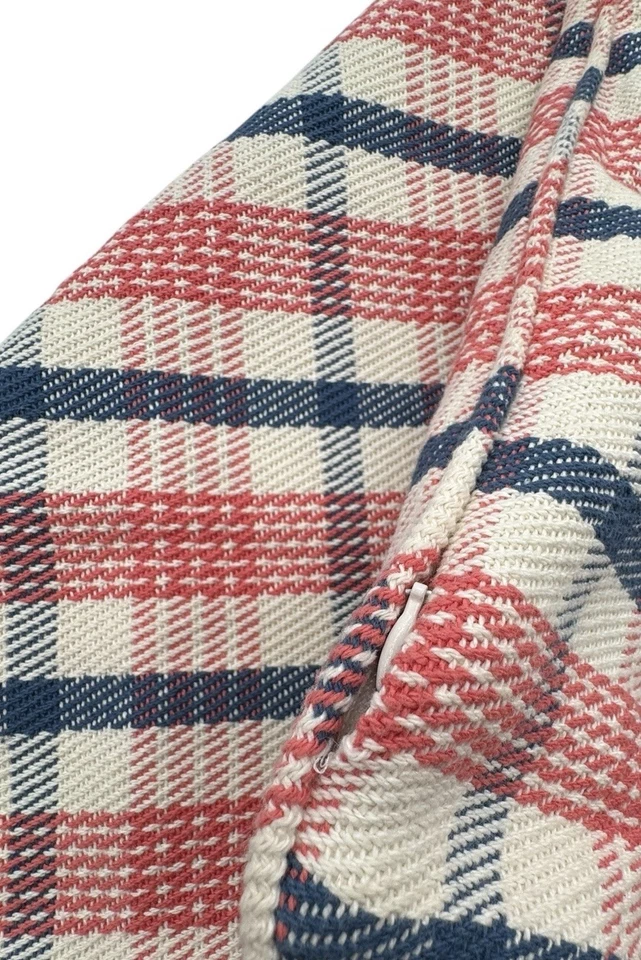 Lauren Ralph Lauren Plaid Pillow Cover Coral Red Blue 20 x 20 Square Vintage - Image 3 of 4