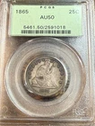 1865 Super Scarce Liberty Seated Quarter PCGS AU50 OGH Stellar Quality CHRC