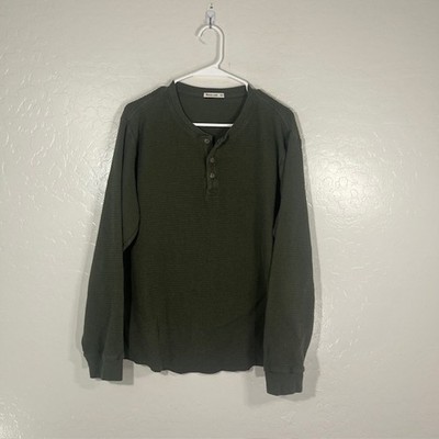 Marine Layer Sweater Mens Medium Large Green Waffle Knit Henley Pullover Casual