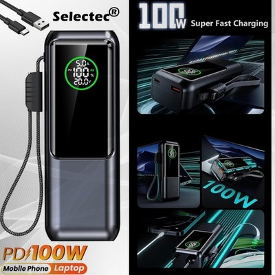 Selectec Laptop Powerbank 50000mAh externer Akku mit 3X 100W USB-C Ports & Kabel