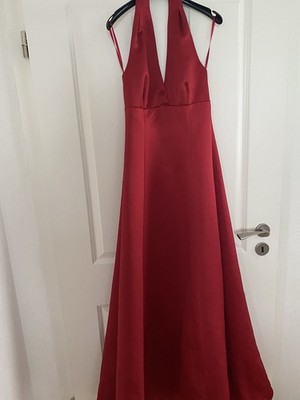 Zero Damen Abendkleid lang Rot Satin V-Ausschnitt rückenfrei Gr. 34
