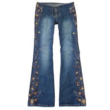 Vintage Y2K Cavaricci Low Rise Flare Embroidered Floral Bratz Denim Jeans 31