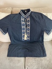 2Kolory Women  s Ukrainian Embroidered Vyshyvanka Top Blue Tassel Medium