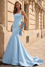 NWT Sherri Hill Light Blue Mermaid Dress w/Bow 57743 Prom Mother of Bride