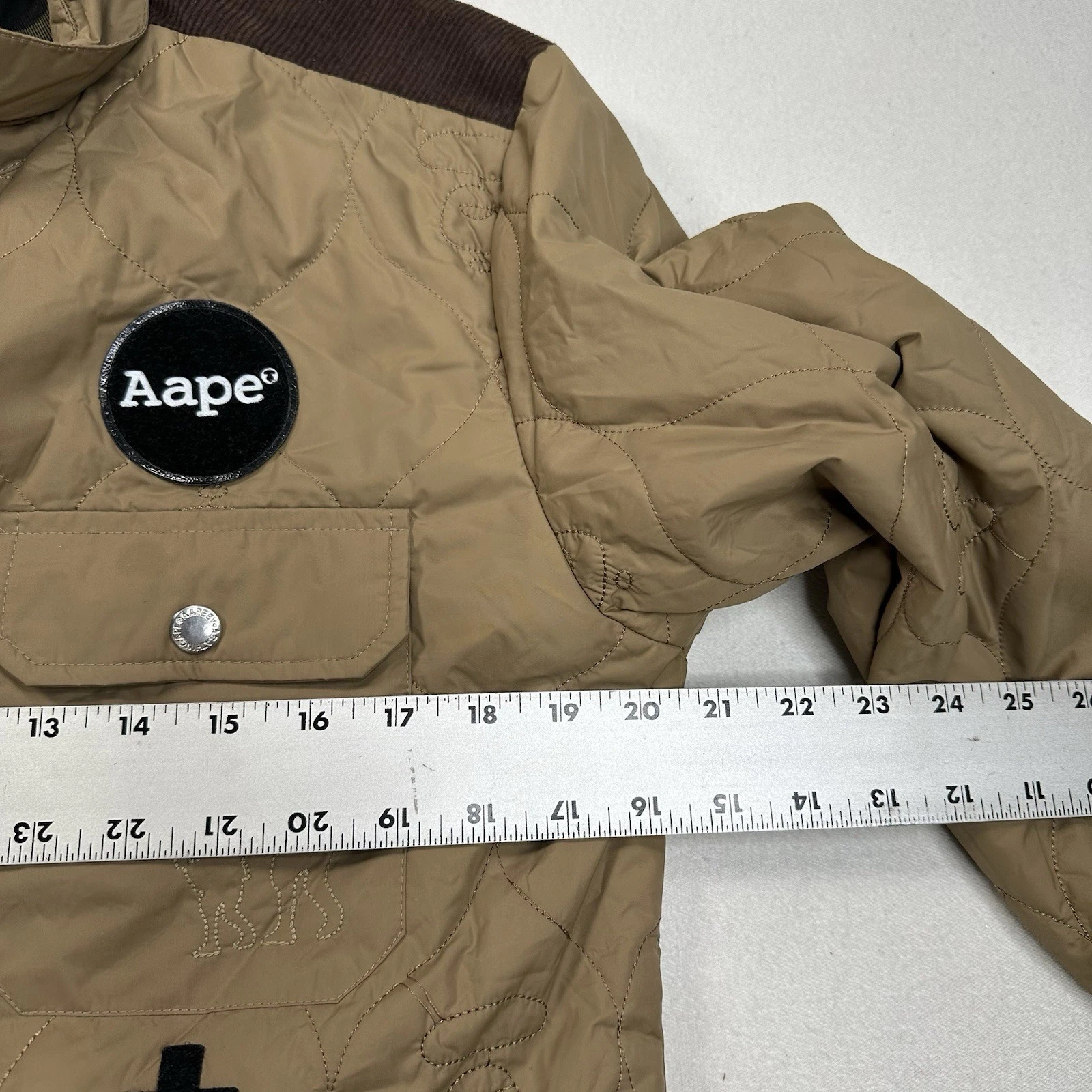 AAPE BY A BATHING APE Quilted Jacket Size Large Patches Military Beige Workwear image 17