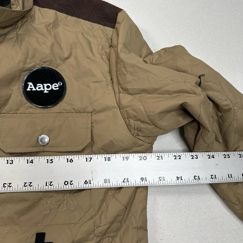 AAPE BY A BATHING APE Quilted Jacket Size Large Patches Military Beige Workwear image 17