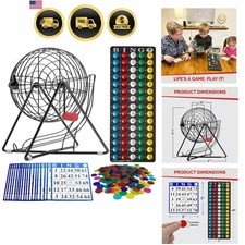 Bingo Set 11 Inch Tall Cage 7/8 Inch Balls 18 Cards 300 Chips Portable