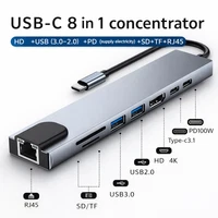 USB-C 8-in-1 Hub Adapter 4K HDMI RJ45 SD TF PD Fast Charge for MacBook Laptop