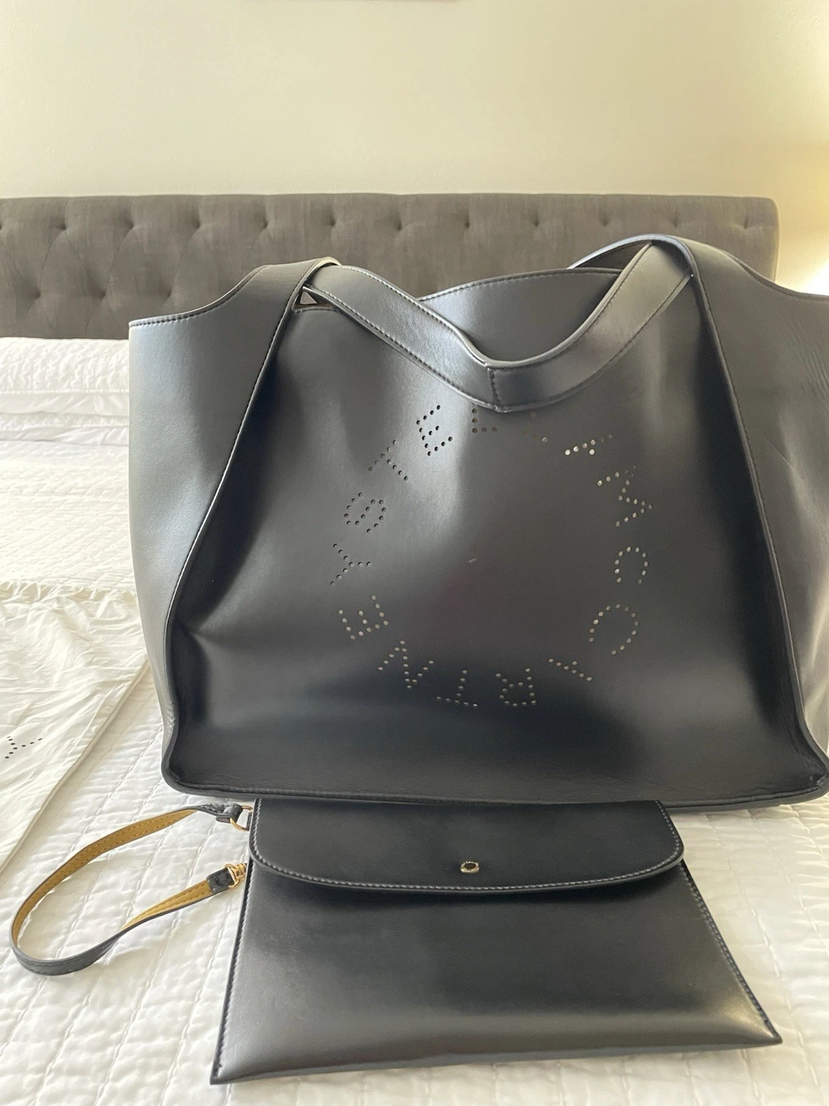 Stella McCartney — Stella McCartney Black Logo Tote with Pouch, Dust Bag, Brand Card