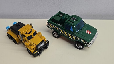 2 Vintage 1980s Transformers: Hoist Hasbro G1 Toyota Hi-Lux Truck & PCC Huffer