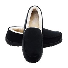 Moccasins for Men House Slippers Indoor Outdoor Plush Mens Bedroom 11 Black