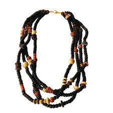 Vintage Boho Hippie Elegant Wooden Beaded Necklace 4 Strand 18 Inch