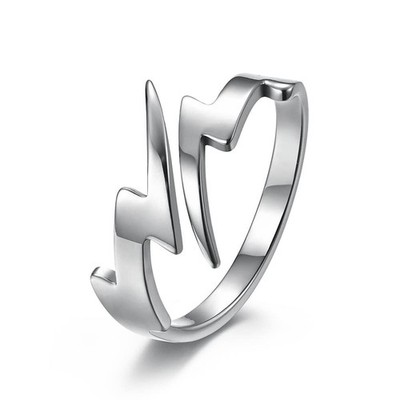 Lightning Bolt Wrap Minimalist Open Knuckle Ring for Men 10, Stainless Steel