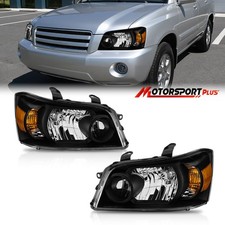Pair Black Housing Headlights Front Lamps For 2004-2007 Toyota Highlander