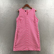 Talbots Chevron Sheath Dress Womens XLP Pink Striped Cotton Blend Sleeveless Zip