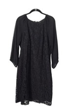 Adrianna Papell Dress Womens Size 14 Black Lace  Chiffon Mini Round Neck Sheer