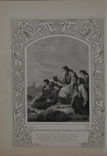 Antique Religious Art Destruction of the Temple 1860 Engraving Christian