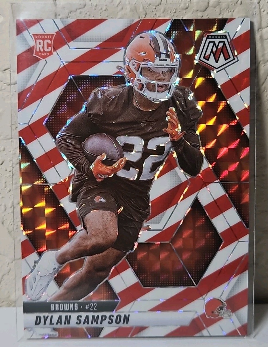 2025 MOSAIC DYLAN SAMPSON 355 ROOKIE HOLIDAY RED & WHITE STRIPE PRIZMS SP BROWNS