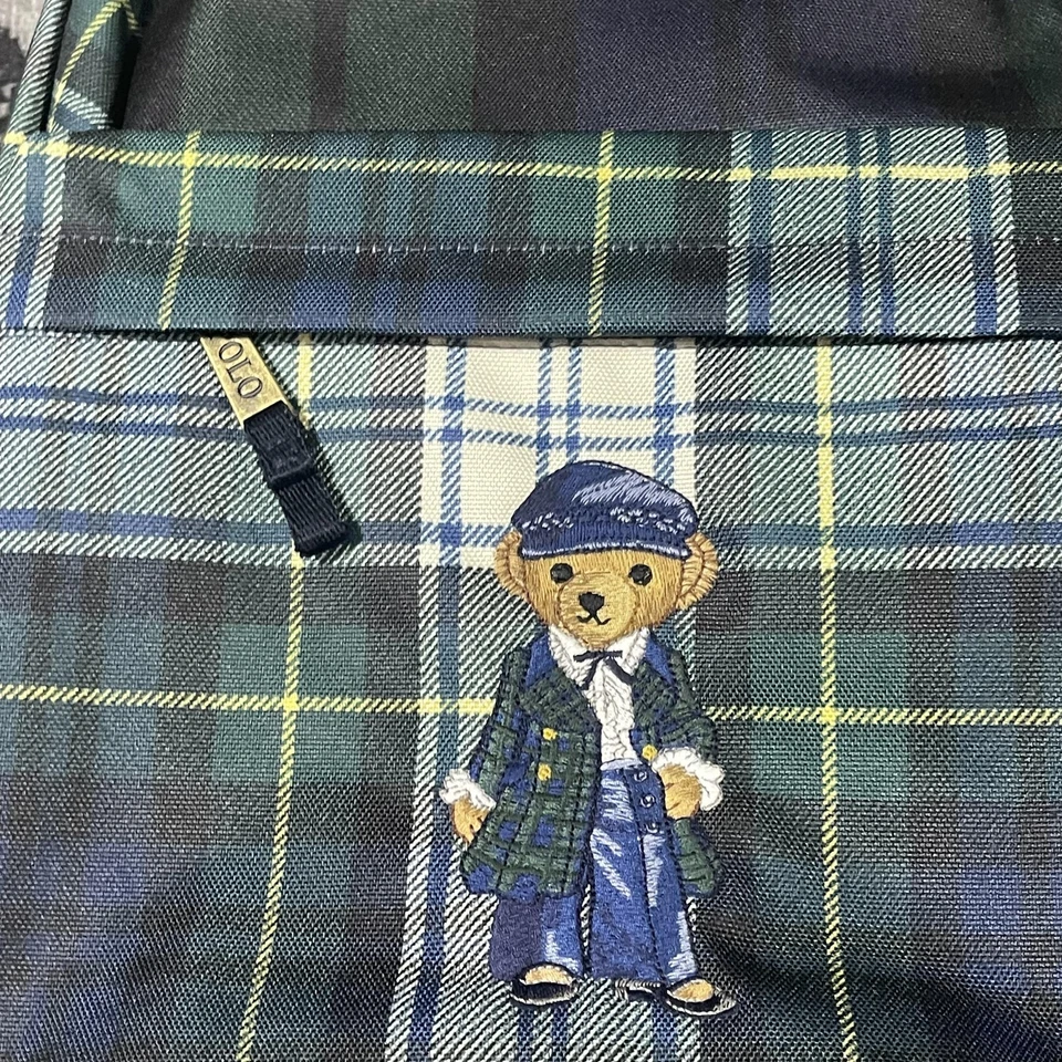 POLO RALPH LAUREN Polo медведь рюкзак зеленый Гордон клетку тартан вышитый новый - Изображение 2 из 4