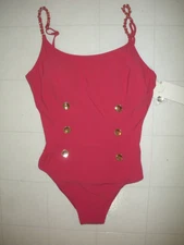 GOTTEX Paprika Monte Carlo 1 Pc Button Detail Round Neck Swimsuit Sz 10 NWT