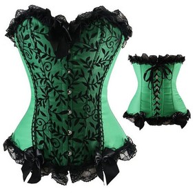 Women's Lace Up Overbust Burlesque Corset Brocade Bustier Lingerie Waist Trainer