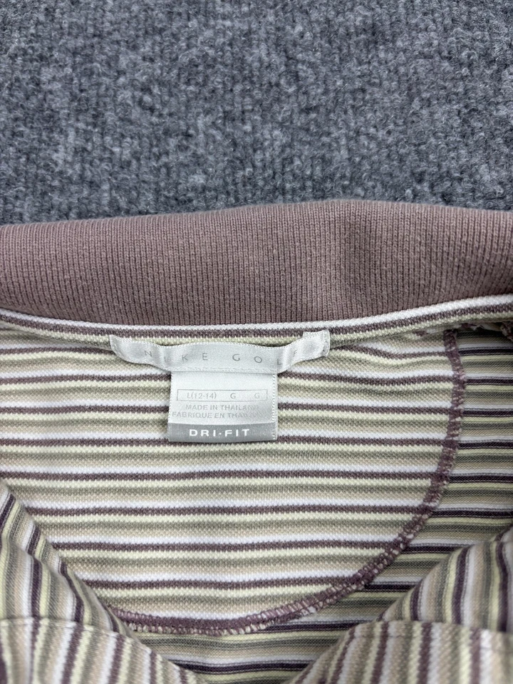 Camiseta polo de golf Nike para mujer grande beige marrón a rayas Dri-FIT sin mangas Foto 2 de 4