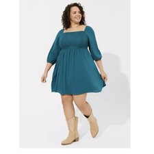 Torrid Teal Blue Gauze Long Sleeve Flare Skater Dress Pockets Size 3X