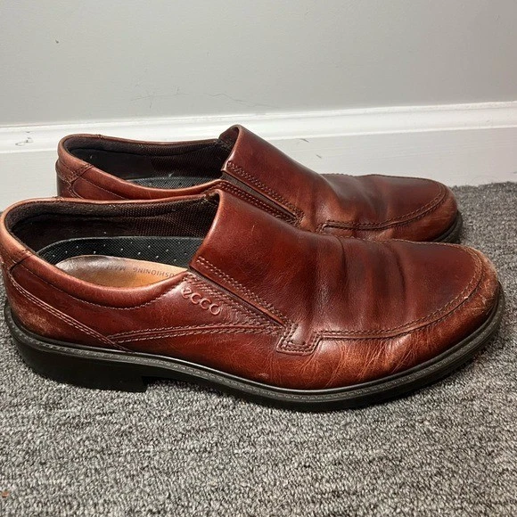 Scarpe mocassino ECCO uomo pelle marrone taglia 46 slip on shock point US 12