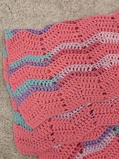 Handmade Crochet Girls Baby Blanket. Chevron Pastels 100 Cotton
