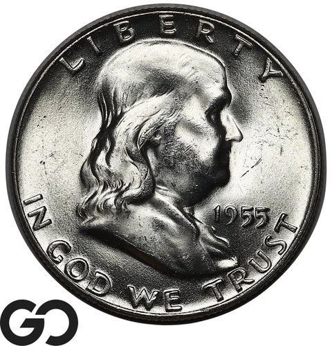 1955 Franklin Half Dollar, Lustrous Beauty, Bugs Bunny Variety