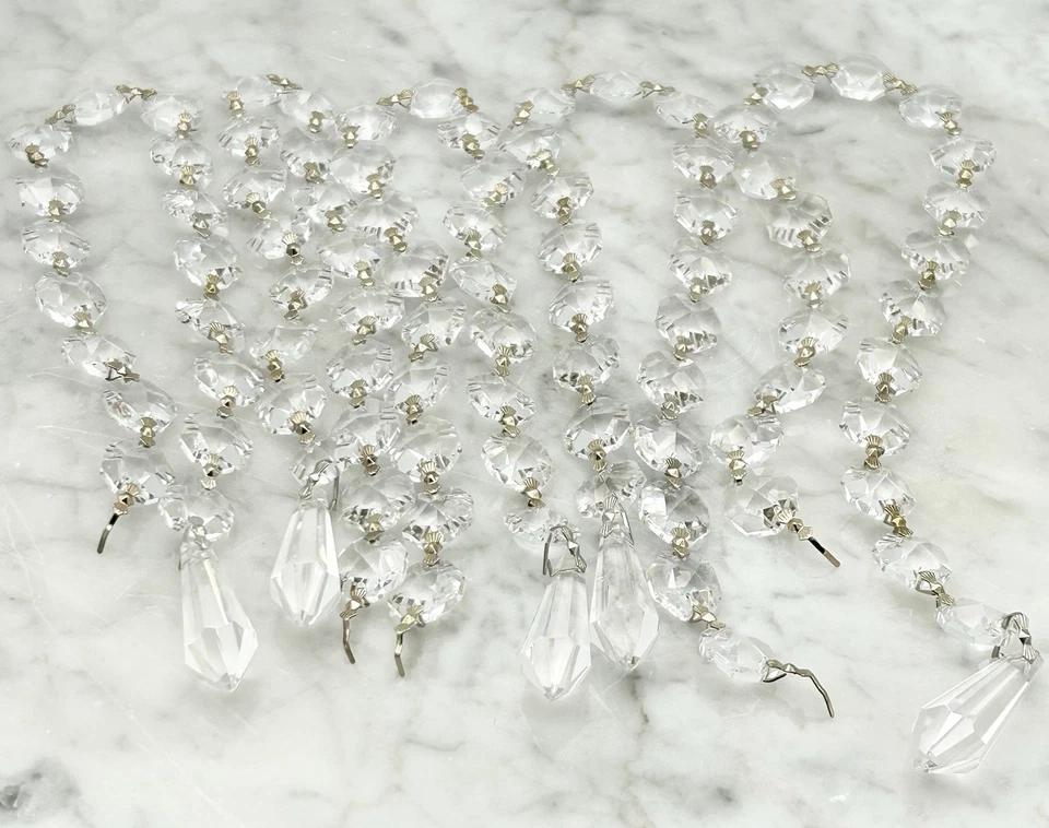 Crystal Chandelier 95 Pieces 17-21 Pc. Strings Teardrops Prism Balls Gold Tone - Image 3 of 4