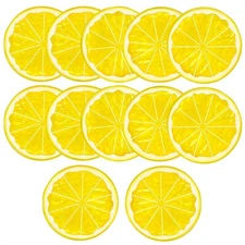 12Pcs Fake Lemon Slices Artificial - Fruit Party Decorations Yellow 