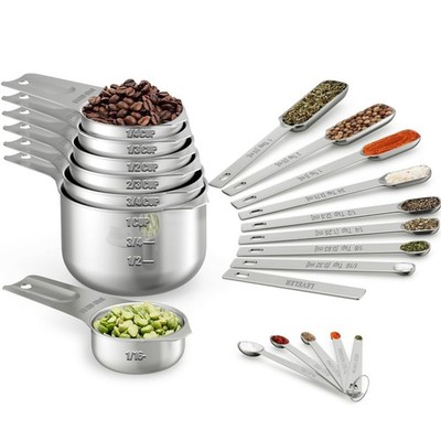 Measuring Cups & Spoons Set of 21 - Includes 7 Stainless Steel Nesting Cups, ...