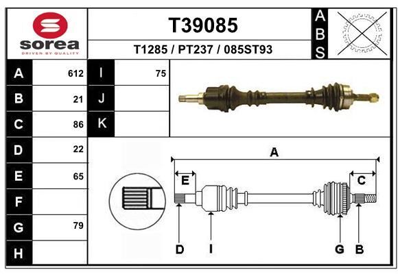 Cardan Peugeot 206+ renforcé arbre de transmission anti vibration pour moteurs essence et GPL