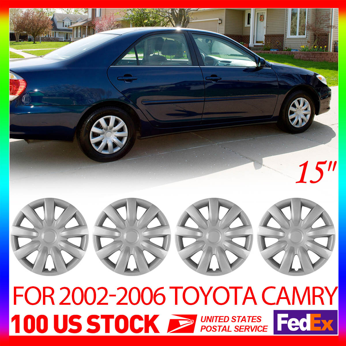 Set of 4 Hubcaps for 2002-2006 Toyota CAMRY - Premium Replica Silver 15 inch