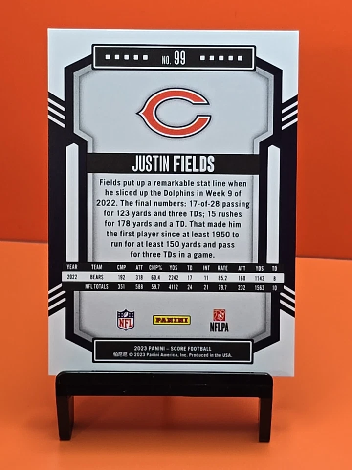 🔵🐻🟠 2023 SCORE JUSTIN FIELDS #99 ELECTRIC PARALLEL 74/99 BEARS 🟠🐻🔵 - Image 3 of 3
