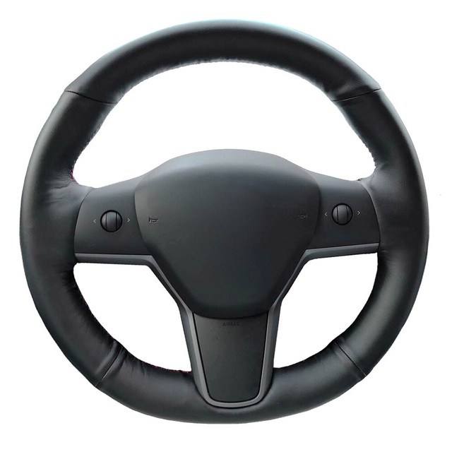 Top PU Leather Steering Wheel Handstitch on Wrap Cover For Tesla Model